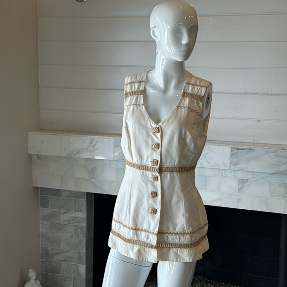 Vintage Nina K David Cline Ivory & Tan Crochet Inset Vest or Top Size 10 - Picture 10 of 10